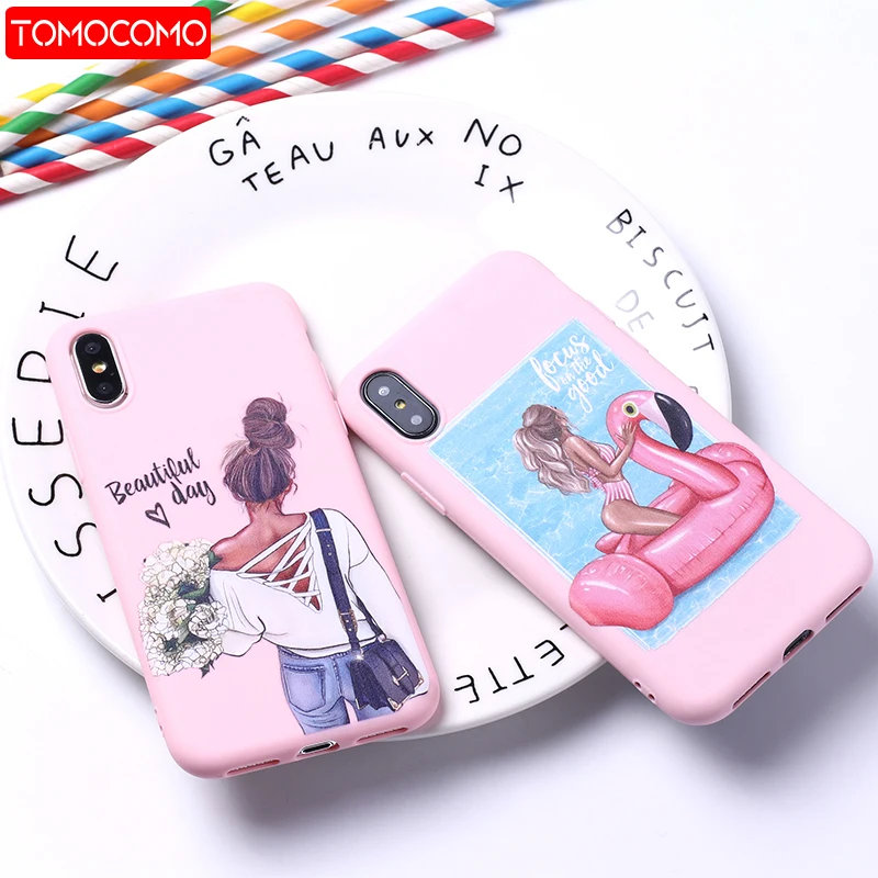 

Fashion Queen Classy Paris Girl Summer Travel Mom Baby Soft Silicone Candy Case Coque For iPhone 11 6 8 8Plus X XS Max 7 7Plus