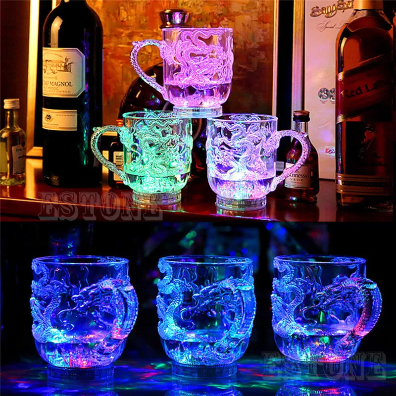 Бокал для пива es чаша с драконом LED3D индукционный Радужный цвет светящийся