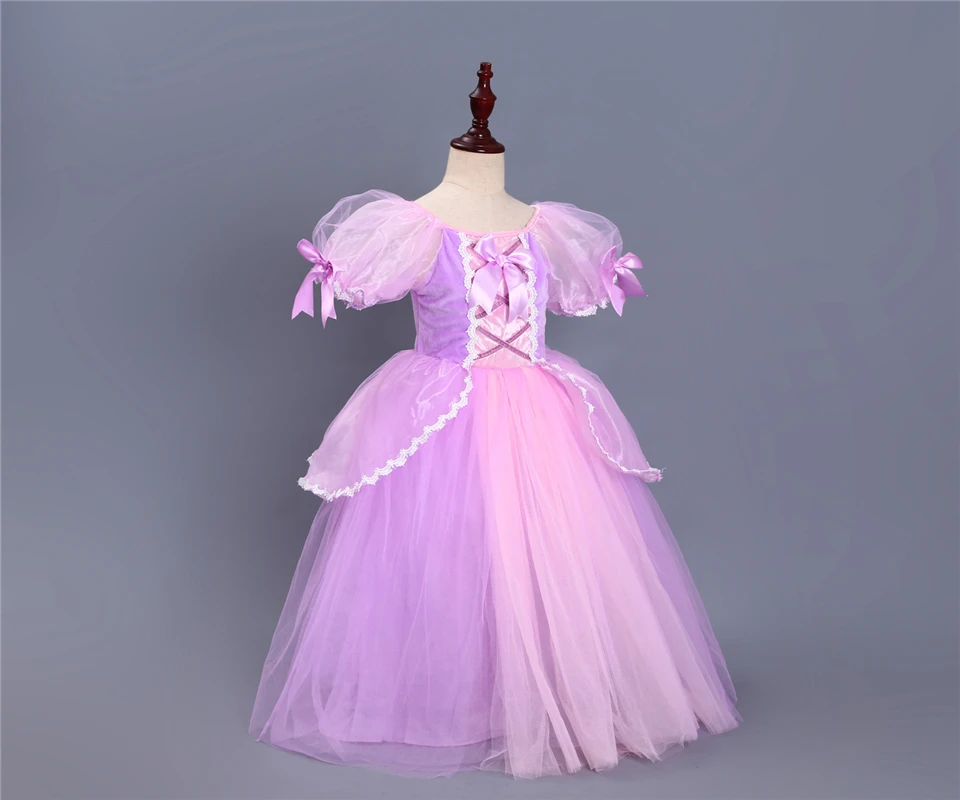 Рапунцель вечерние Хэллоуин платье Рапунцель детское розовое с буфами на рукавах 6-слойное бальное платье для девочек в стиле принцессы Софии; Платье Рапунцель парик Рапунцель для детей