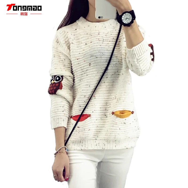 2016 Womens Fashion Winter Autumn Round neck Collar New Character With Pocket Hit Color Solid loose Cashmere Sweater Pullovers