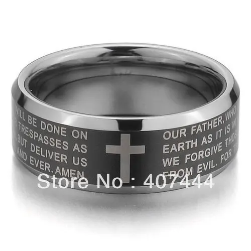 free shipping cheap price usa hot sales 8mm comfort fit mens black cross bible lords prayer - Cross Wedding Rings free shipping cheap price usa hot sales 8mm comfort fit mens black cross bible lords prayer - Cross Wedding Rings