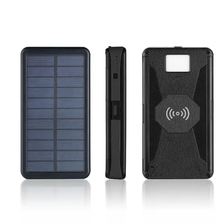 Солнечное зарядное устройство 20000 мАч Солнечное зарядное устройство 2 usb порта светодиодный светильник внешний аккумулятор зарядное устройство Qi Беспроводное зарядное устройство для iPhone Xiaomi - Цвет: 1 solar panel Black