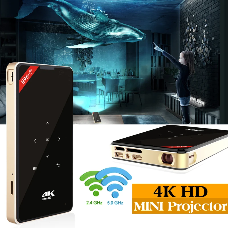 

Proiettore tascabile 4 k dlp mini C6 proiettore 50 lumen Android 6.0 quad core dual band wifi vs h96-p Bluetooth pico proiettore