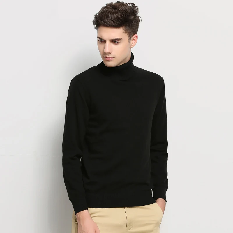 Хит, новинка, Осень-зима, брендовая одежда, свитер для мужчин, водолазка, облегающий, Зимний пуловер для мужчин, однотонный, вязаный свитер для мужчин - Цвет: Черный