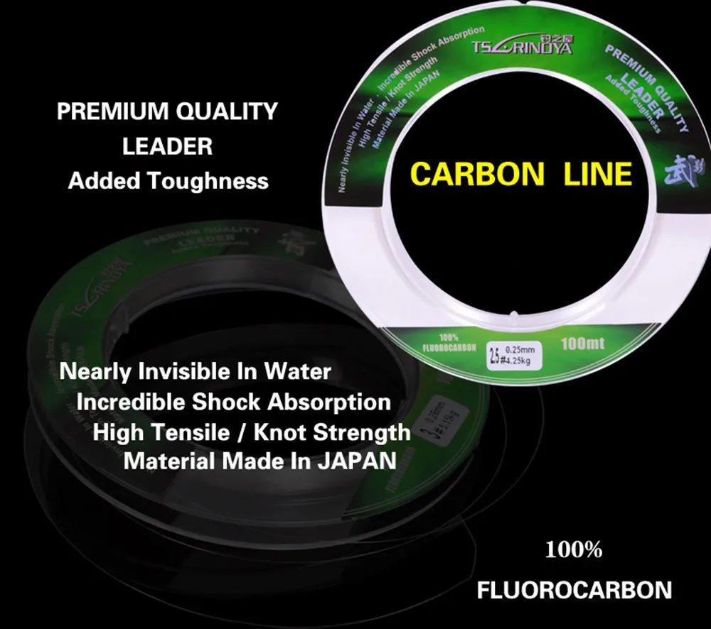 TSURINOYA 100 м Фтороуглерод лески 1,0 #1,5 #3,0 # очень сильный бренд основной линии ясно Linha Де pesca Япония лески