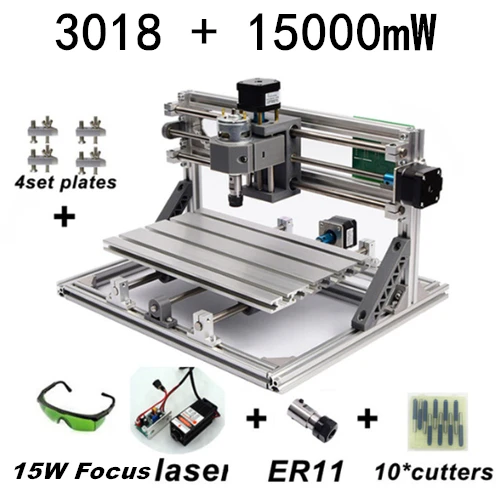 3018 гравировальный станок с ЧПУ CNC3018 withER11 diy гравировальный станок с ЧПУ лазерная гравировка Pcb PVC фрезерный станок деревянный маршрутизатор - Цвет: CNC3018 15W laser