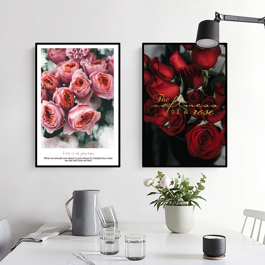 

Colorful Flower Unframed Red Rose Abstract Painting for Home Decoration Pink Rose PVC Painting TZ013