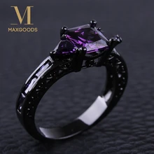 1 шт Новое модное винтажное женское кольцо с фиолетовыми кристаллами Черное золото заполненное цирконием Кристальные кольца Размер 6-10