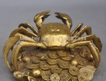 

Chinese fengshui copper brass wealth yuanbao money coin sea Crab lucky statue