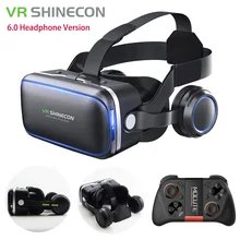 VR Shinecon 6.0 Headphone Version Google Cardboard 3D Virtual Reality Glasses Headset Helmet Head Mount For 4-6′ Phone + Gamepad