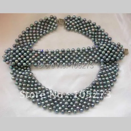  Classique noir collier de perles d'eau douce Bracelet ensemble AA 3-5 MM mode bijoux perle bijoux e