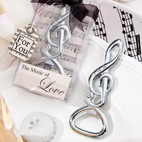 

100pcs/lot New Wedding Favors and Gift Silver Music Note Beer Bottle Opener Bridal Party Giveaway For Guest
