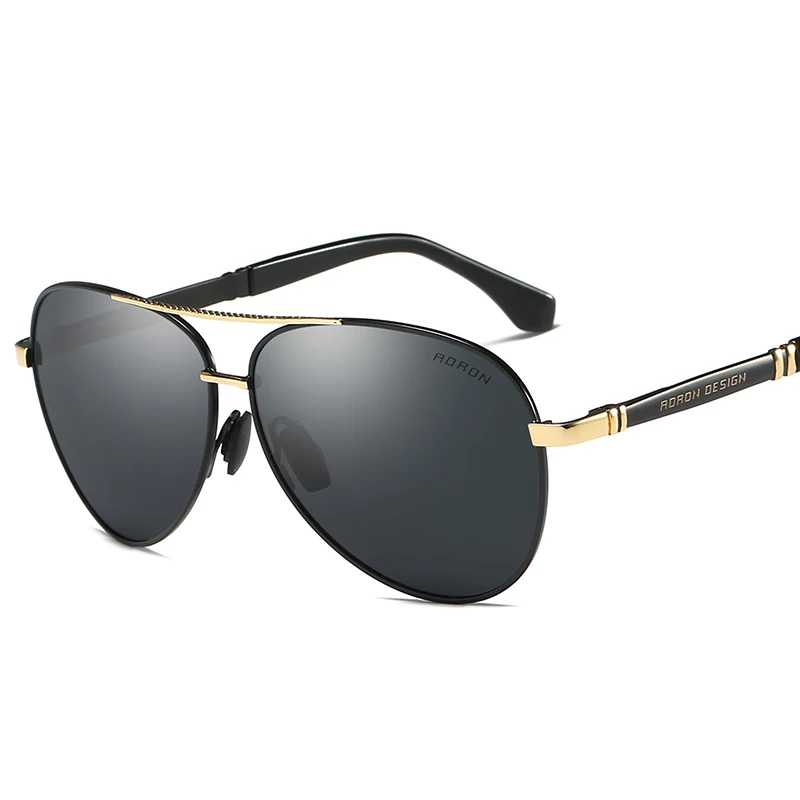 AORON, мужские солнцезащитные очки, фирменный дизайн, пилот, поляризационные, мужские солнцезащитные очки, очки gafas oculos de sol masculino для мужчин A510 - Цвет линз: gold frame black