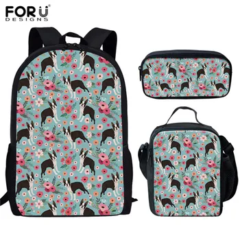 

FORUDESIGNS 2019 Children School Bags Boston Terrier Bulldog Dog Flower Orthopedics Schoolbags for Boys Teenagers Backpacks Kids