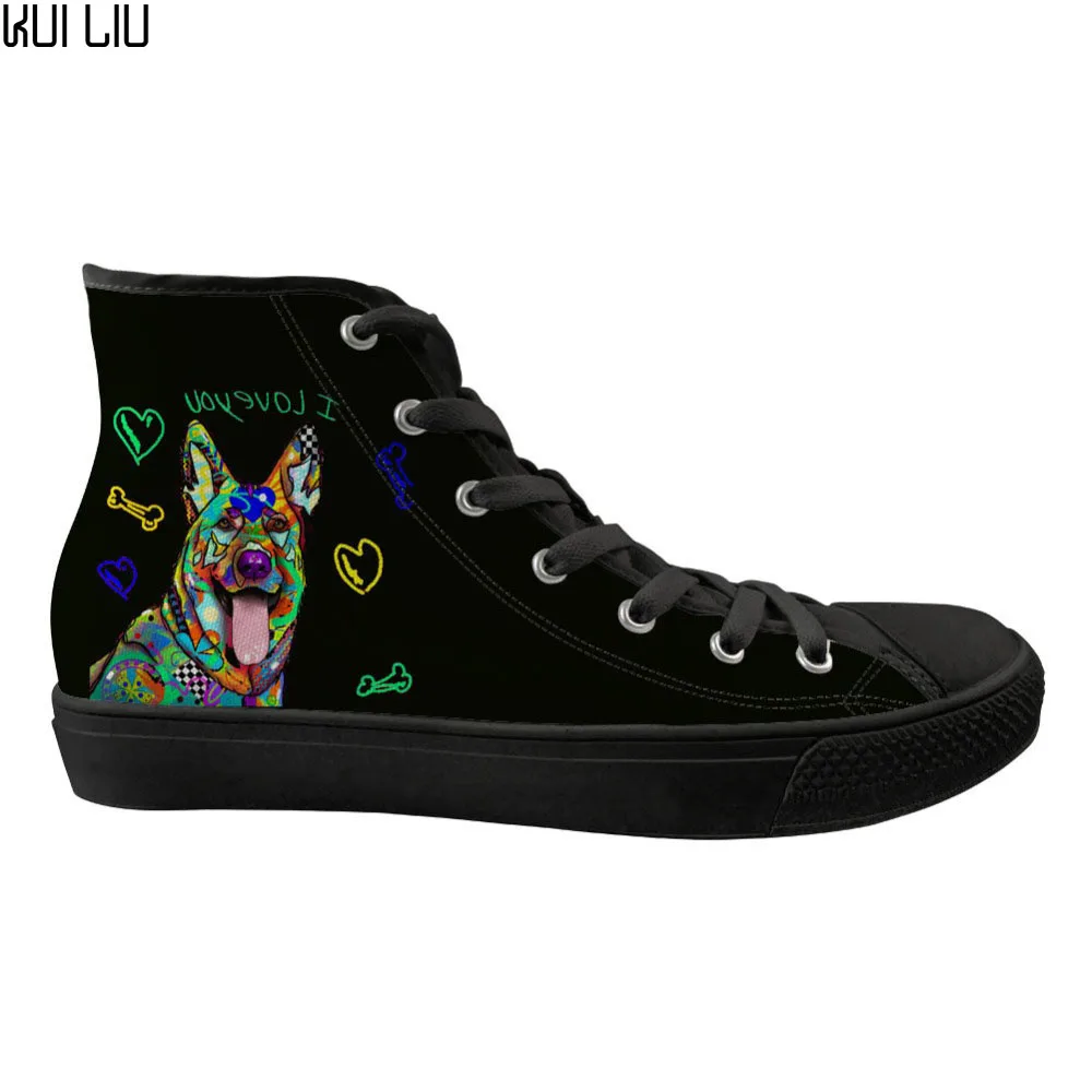 

Customized Shoes Woman Flats Lovely Animal German Shepherd Printed High Top Fashion Canvas Vulcanized Shoes for Ladies Zapatos