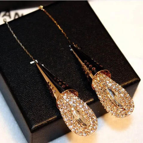 

TYME 2018 Fashion Gorgeous Water Drop Earrings For Women CZ Crystal Long Earrings Gold Jewelry Oorbellen Big Earrings Orecchini