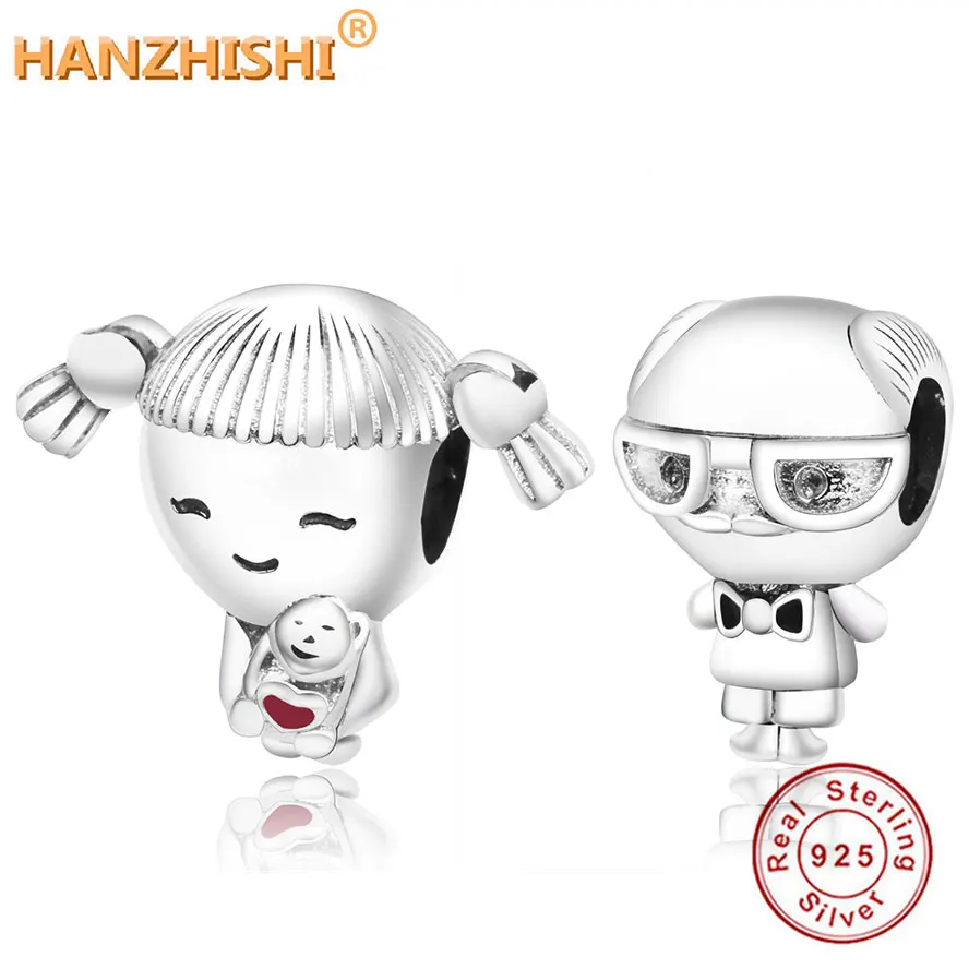 

100% 925 Sterling Silver Girl With Pigtails Charm Fit Original Pandora Charm Bracelet Propeller Hat Boy Elderly Man DIY Jewelry