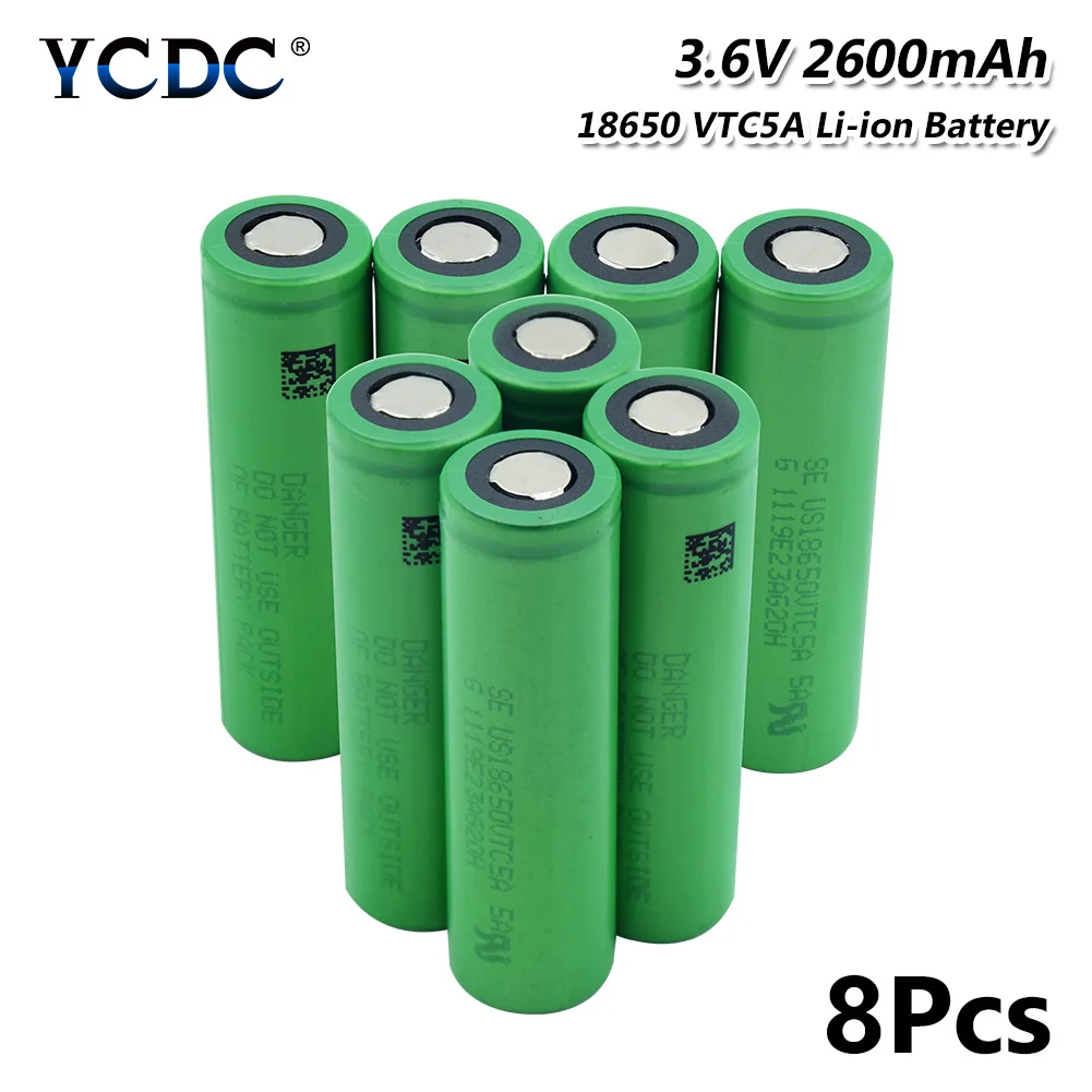 18650VTC5A перезаряжаемые Li-Po литий-полимерный аккумулятор 35A высокий расход 2600 мАч сменные батареи для Vape игрушка-фонарик - Цвет: 8 Pcs
