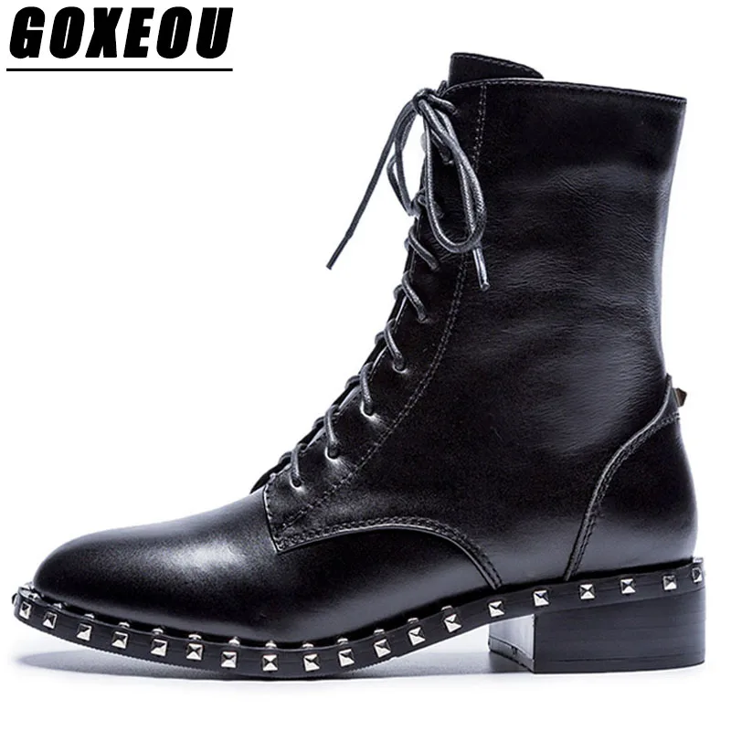 

GOXEOU Genuine Leather Martin Boots Spring Autumn Ankle Boots For Women White Winter Keep warm Ladies Boots Shoes Woman Brand