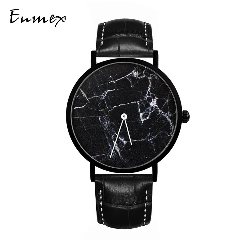 

2019 gift Enmex brief men clock gentleman wristwatch Black marble face creative designs Ultrathin case fashion quartz watches