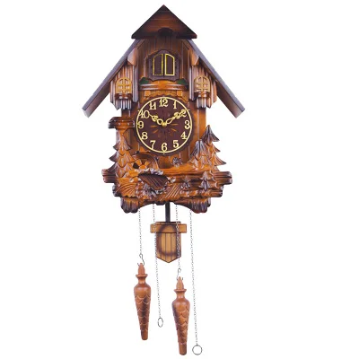 

European cuckoo clock chime and light control hand-carved wood wall clocks