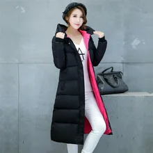 Latest Winter 2016 Fashion Ladies Thicken Long Cotton Down Jacket Elegance Big yards Women Warm Pure color Hooded Jacket G0282
