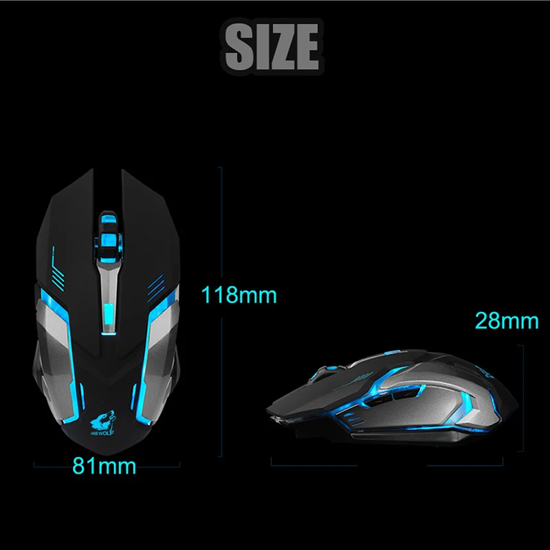 Волчий дух перезаряжаемый беспроводной светодиодный Подсветка USB Оптический, эргономический игровой мышь Стандартный электронный модуль беспроводной моды игры мышь для Pro Gamer