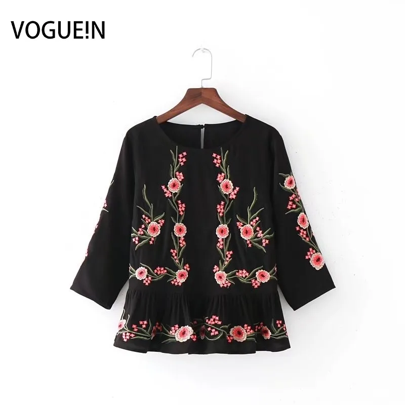 

VOGUEIN New Womens Ladies Black/White Floral Embroidered 3/4 Sleeve Blouse Tops Shirt Size SML Wholesale
