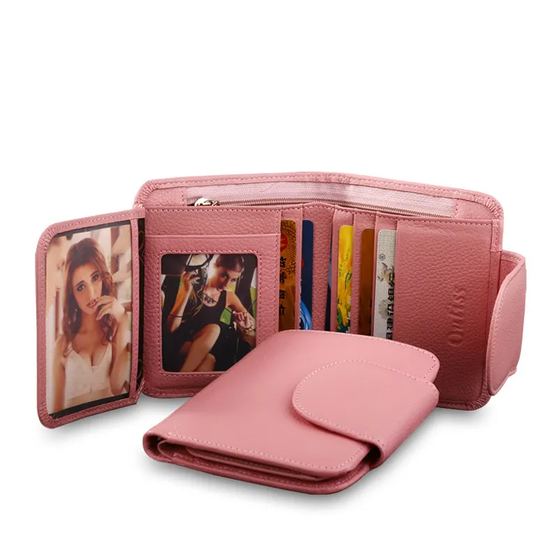 

Practical Multi Card Holder Ladies Small Wallet Korean Style Genuine Leather Short Purse Women Solid Color Exquisite Billfold