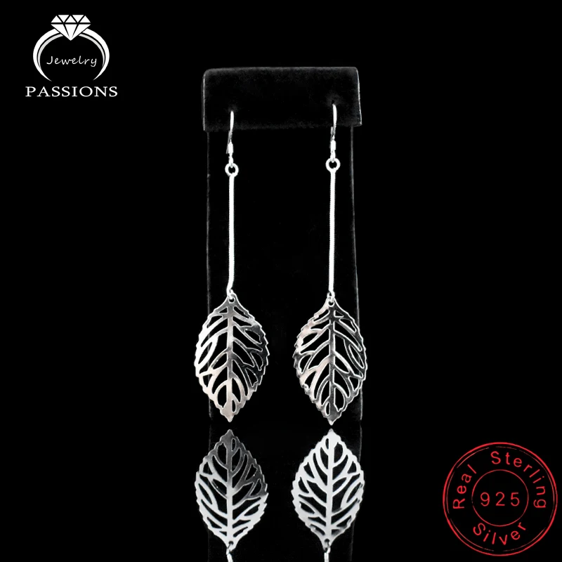 

Fashion Creative Leaf Shape Long Drop Earrings 925 Sterling Silver Maxi Tassels Pendant Earings For Women Earring Jewelry Gift