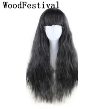 WoodFestival женский термостойкий синтетический парик кудрявый длинный кукурузный пушистый коричневый бордовый Желтый Черный Косплей парики с челкой