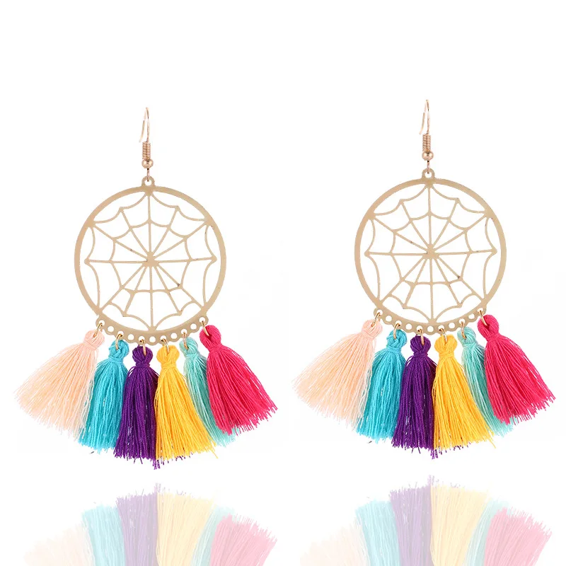 

Long Tassel Fashion Earrings Halloween Spider Web Jewelry Gold Color Pendants Fringe Dangle Earrings Female Wedding Gift