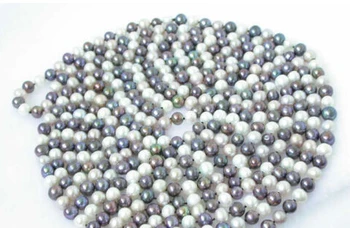 

FREE SHIPPING 00099 white black round freshwater pearl necklace