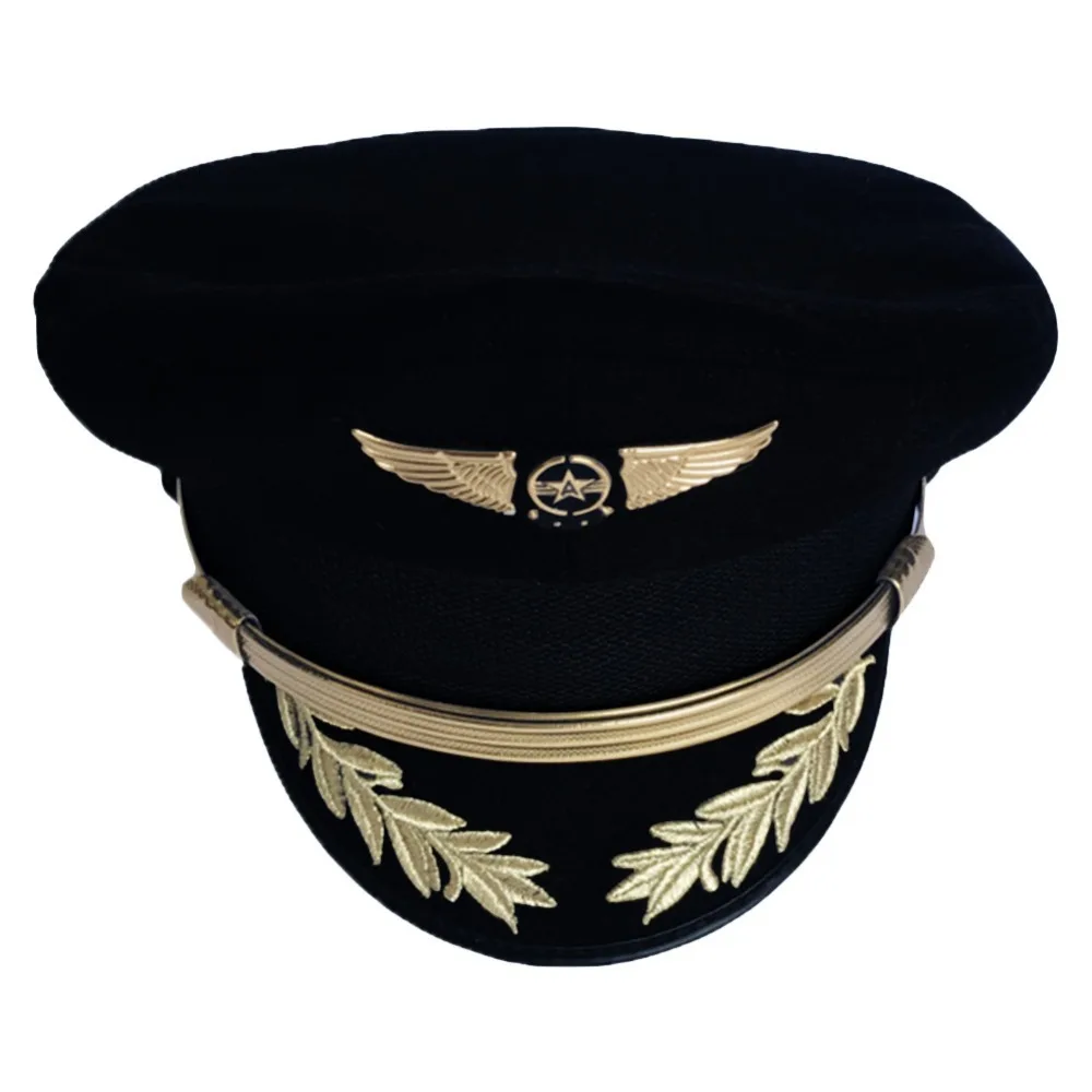 

Men Women Wool Pilot Cap Airline Captain Hat Military Uniform Hat Halloween Party Adult Uniform Officer Hat Sailor Wheat Hat Cap