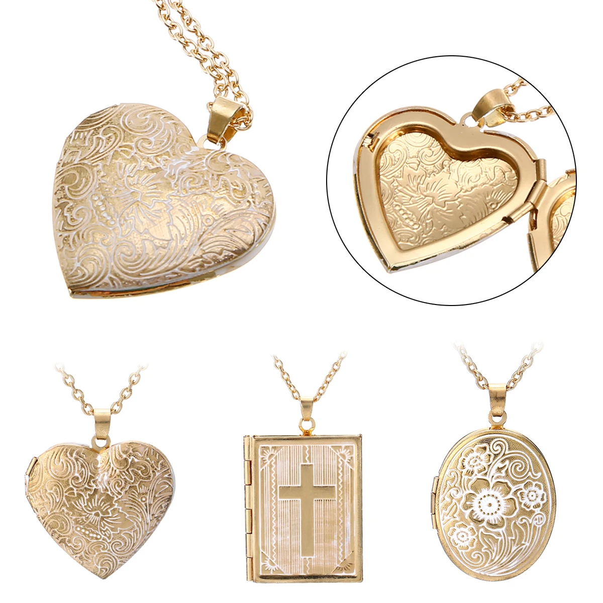 Vintage Photo Locket Pendant Necklace Shellhard Trendy Love Heart Photo Frame Memory Pendant Necklaces For Women Charms Jewelry