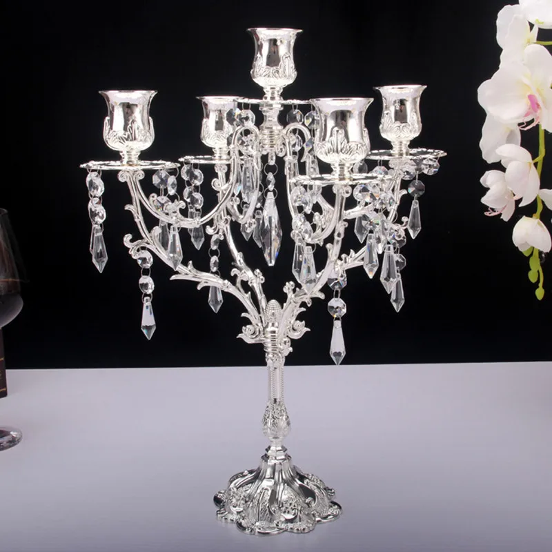 

Europe Zinc Alloy 5 Gold Silver Candlestick Wedding Ceremony Decorative Candle Holder Retro Metal Candelabra Retro Candlestick