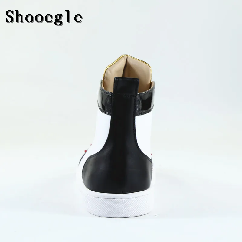 SHOOEGLE/белые лоскутные мужские туфли с заклепками Модные кроссовки шипами