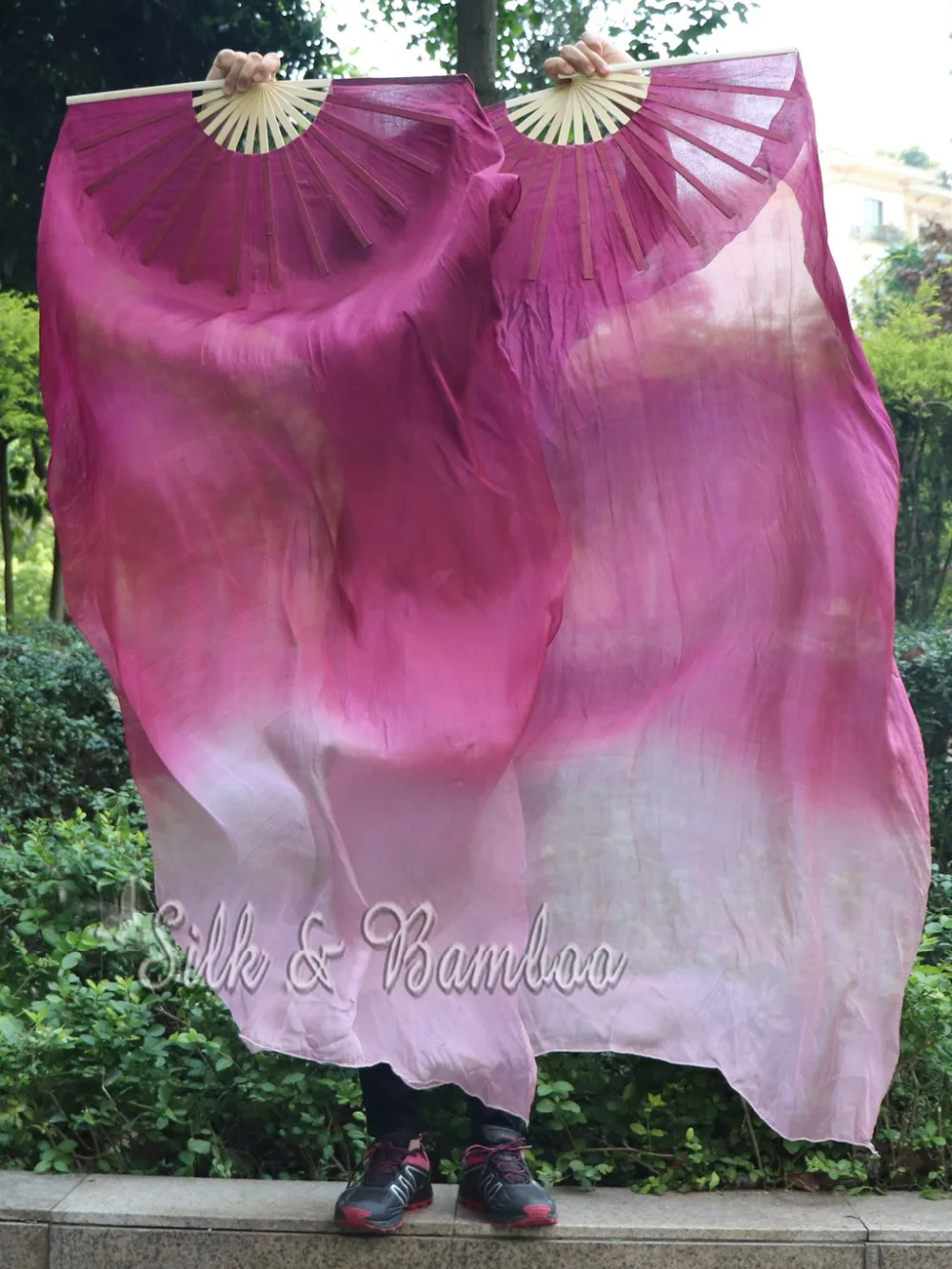 

Burgundy fading, (1pc right+1 pc left) 1.5m*0.9m(59"*35") hand painted belly dance silk fan veil, real flowy silk