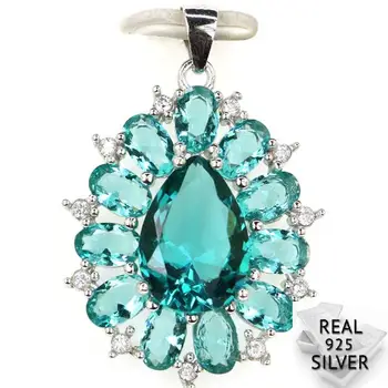 

Guaranteed Real 925 Solid Sterling Silver 4.3g Deluxe Top Rich Blue Aquamarine CZ Ladies Pendant 34x23mm