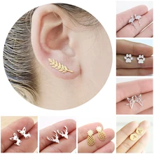 Jisensp, новинка, винтажное ювелирное изделие, изысканные серьги в виде перьев для женщин, Милые простые серьги-гвоздики в виде лапы в виде животных, женские серьги, Мода