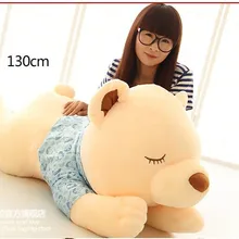 Большой прекрасный лежащий медведь куклы огромный сжимающийся медведь с голубой тканью плюшевые игрушки куклы подарок на день рождения около 130 см