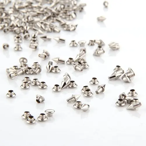 

100 Silver Tone Metal Cone Spike Studs Rivets 4x5mm for Handbag shoes accessories