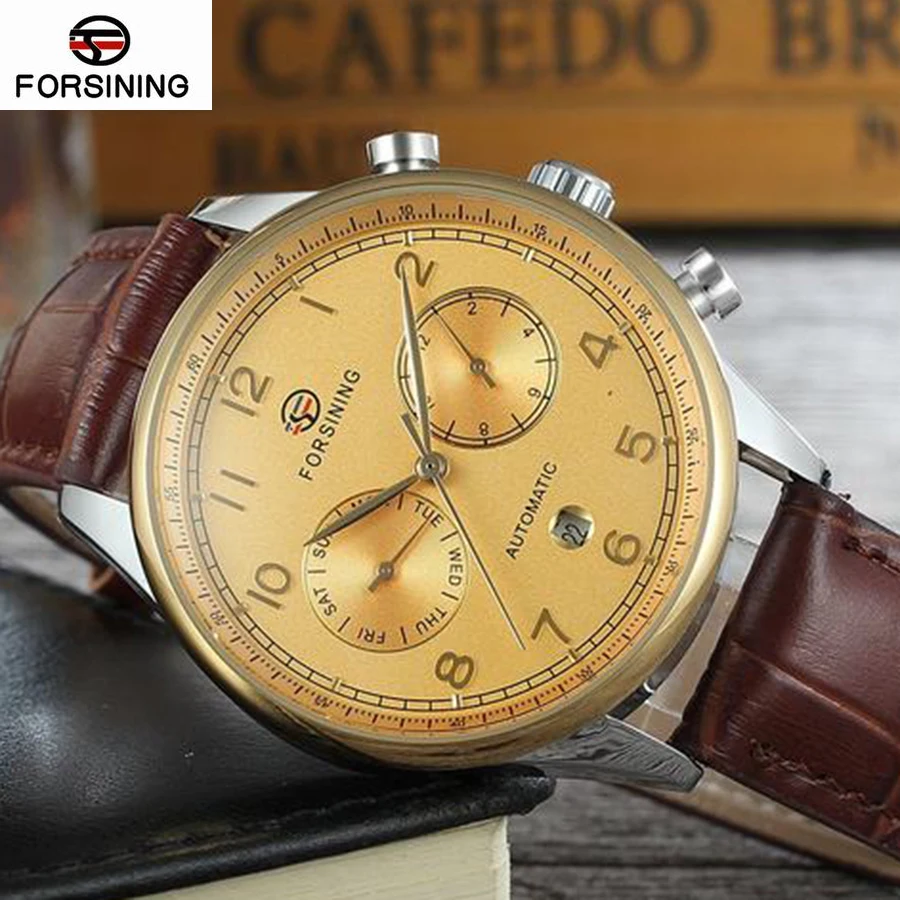 Top Brand Luxury Forsining Classic Calendar White Fashion Silver Dial Genuine Leather Roman Number Display Mens Automatic Watch Top Brand Luxury Forsining Classic Calendar White Fashion Silver Dial Genuine Leather Roman Number Display Mens Automatic Watch
