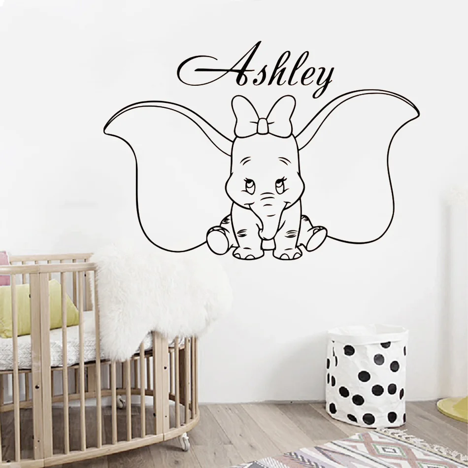 カスタマイズされた名前ダンボ壁デカールかわいいゾウ弓ビニール壁ステッカーベビールームのインテリアカスタム子供保育園ギフト Az854 Aliexpress ホーム ガーデン