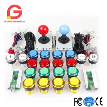 

2 Player Arcade DIY Kit USB Encoder To PC Joystick Games+2x5Pin Rocker+16x30mm 5V LED Lit 1&2 Player Coin Push Buttons