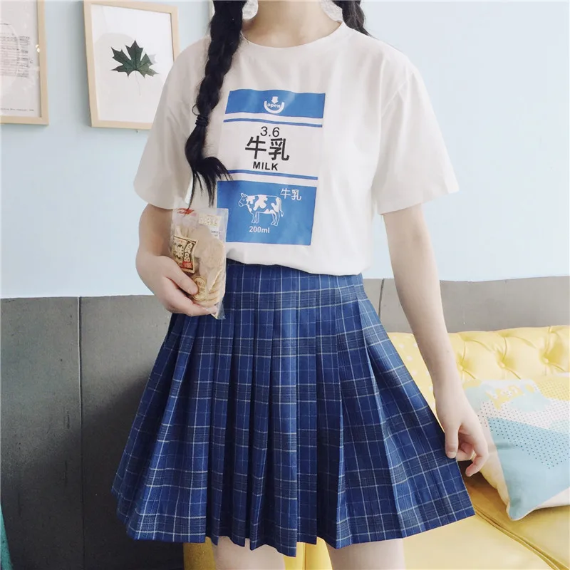 Harajuku Kawaii клубничное молоко футболка с изображением школьницы одежда японская