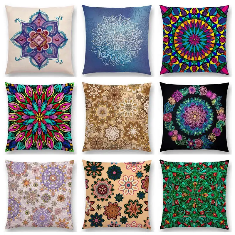 

Colorful Flower Rainbow Vibrant Floral Mandala Pattern Inspiration Kaleidoscope Prints Beautiful Cushion Cover Sofa Pillow Case