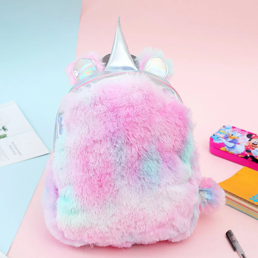 

Girl Sweet Colorfor Backpack Student School bag Travel Crossbody Bag Cute unicorn backpack kids gift hairy small Mochilas Sac
