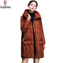 90% белый утиный пух, зимний женский пуховик с капюшоном, однотонный цвет, длинное теплое пальто с большими карманами, пуховик, женская верхняя одежда, CH415