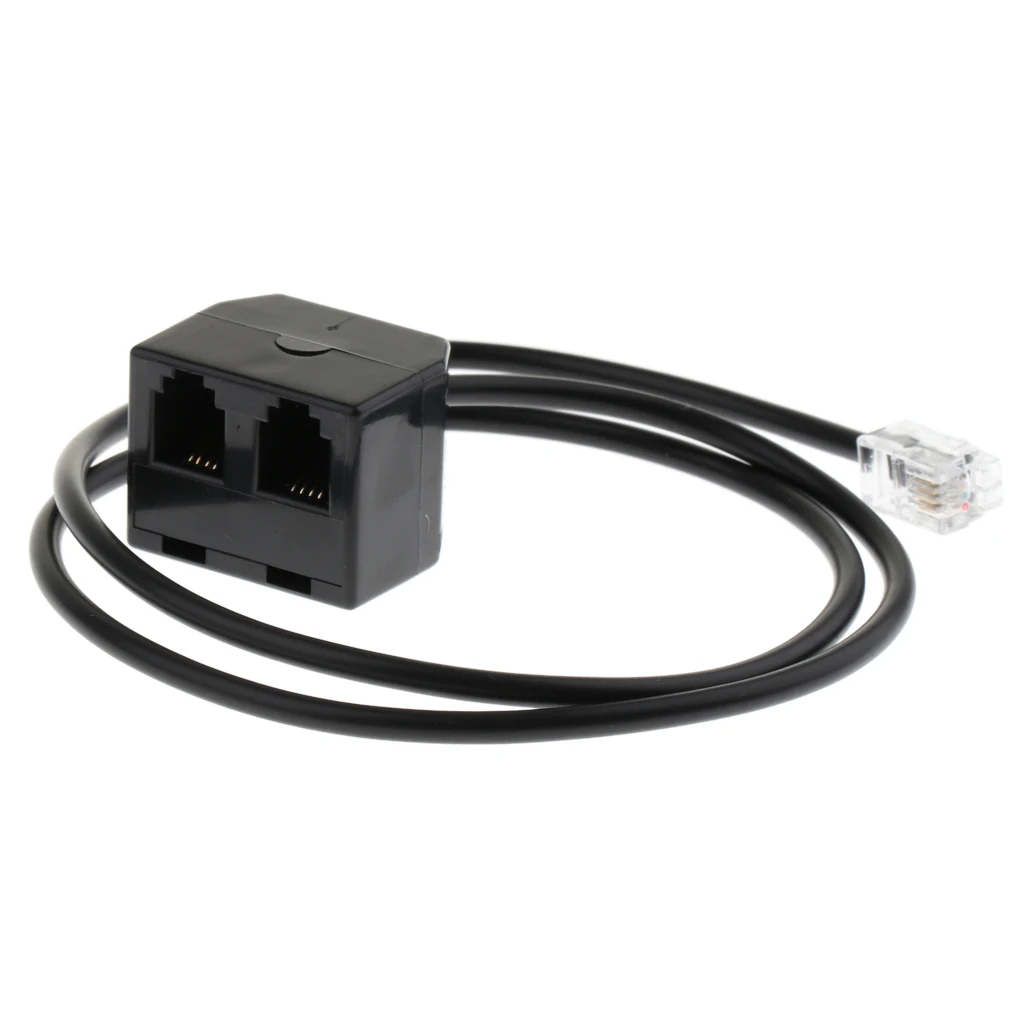 RJ9 4P4C Male to 2 Female Jack Ports Connector Phone Adapter Extension Cable Black 